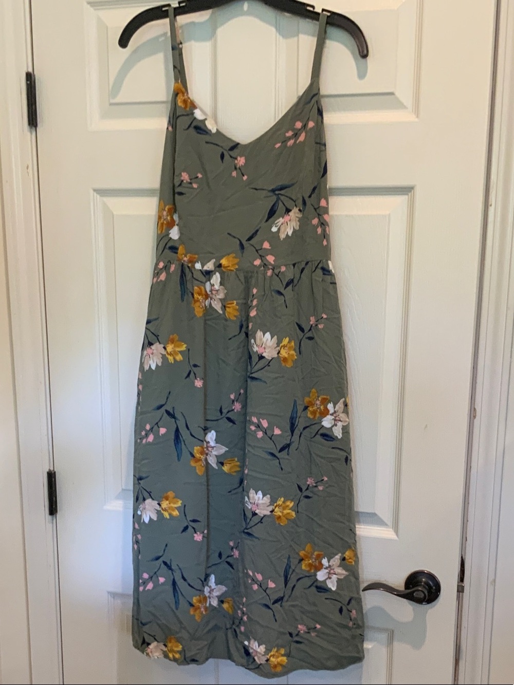 Old Navy Olive Green Floral Midi Dress with Spaghetti Straps